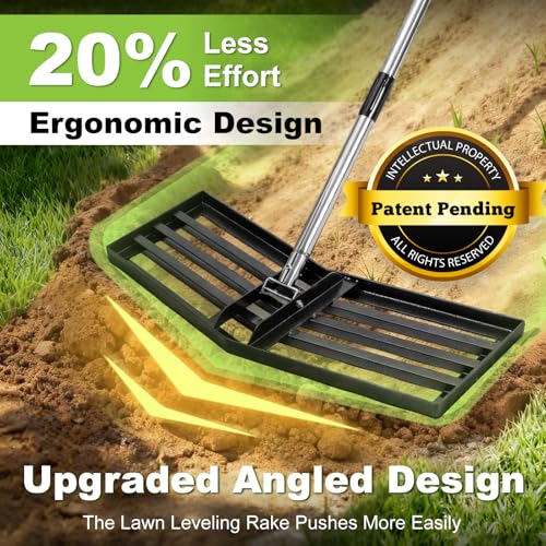 30"x10" Lawn Leveling Rake, Angled Design Yard Leveling Rake for Soil, Sand | Dabormi Lawn Leveler Rake with 74" Adjustable Handle, Heavy Duty Landscape Leveling Rake Ground Leveler for Dirt/Farm/Pasture - size: 30 Inch