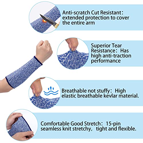 ANCIRS Cut Resistant Sleeves for Arm Protection, Gardening Sleeves, Dog Bite Safety Arm Sleeves - color: 2 Pairs, Blue & Black