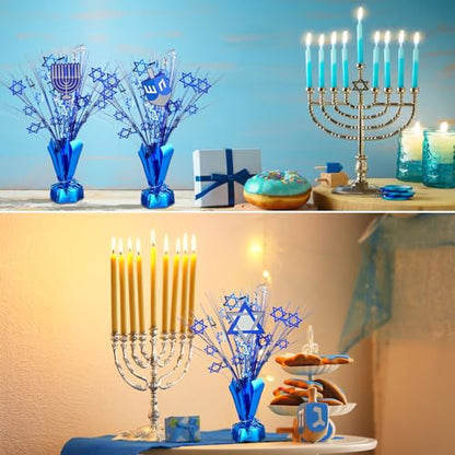 Suzile 6 Sets Chanukah Decorations Hanukkah Table Centerpieces Metallic Foil Spray Decor, Blue Burst Centerpieces David Stars Table Top Set for Christmas Holiday Party Supplies Home Table Decorations