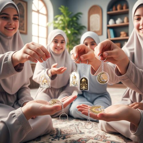 Liliaafar 15 Pcs Islamic Keychain Gifts Bulk Acrylic Muslim Keychain Ramadan Eid Gifts Bulk Stars Moon Rosary Religious Party Favors for Ramadan Hajj Wedding (Attractive) - style: Attractive