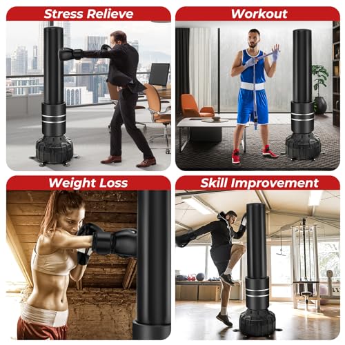 GYMAX Punching Bag, 71” Freestanding Boxing Bag with Gloves, Removable Protective Cover, Fillable Base with Suction Cups, Heavy Bag Stand for Adults, Teens for MMA Muay Thai Fitness