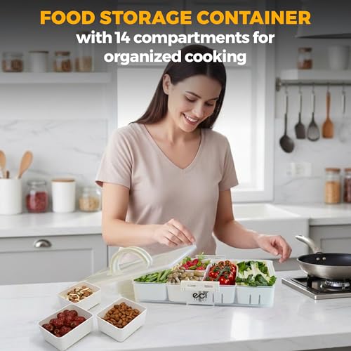 Stackable Snackle Box Container 2 Pack, 14 Compartments with 2 Drain Compartments, BPA-Free Snack Organizer with Lids & Handles for Family Snacks, Dishwasher & Microwave Safe (White 2 Pack) - color: White