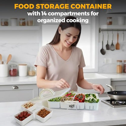 Stackable Snackle Box Container 2 Pack, 14 Compartments with 2 Drain Compartments, BPA-Free Snack Organizer with Lids & Handles for Family Snacks, Dishwasher & Microwave Safe (White 2 Pack) - color: White