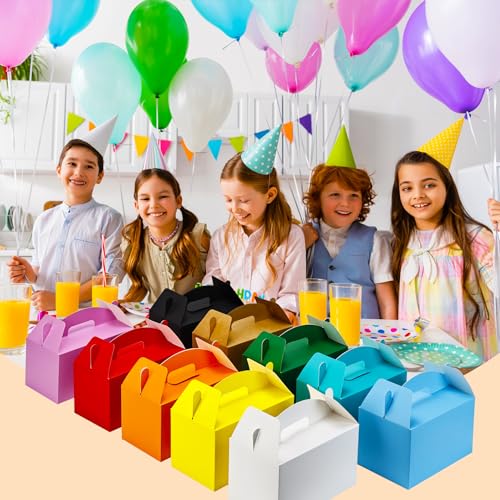 Papertide Pink Gable Box with Handles, 30 Pack 9.45×5×5 inch Sturdy Colorful Cardstock treat Boxes for Christmas Birthday Party Favors, Premium Presentation Boxes with Lids - color: Pink