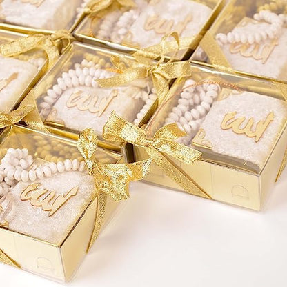 BABY SHOWER CHOCOLATE Set of 10 Islam Quran Tasbeeh Islamic Set | Holy Quran Prayer Beads Gift Box Favor (White) - color: White