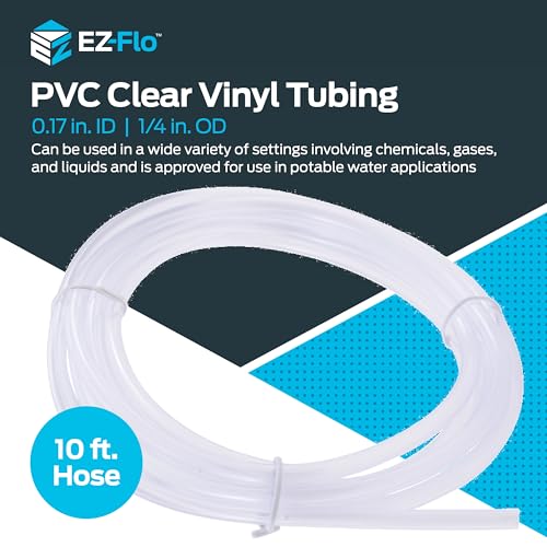 EZ-FLO 0.17 Inch ID (1/4 Inch OD) PVC Clear Vinyl Tubing, 10 Foot Length, 98615 (Pack of 4) - size: 0.17 in. ID x 1/4 in. OD (Pack of 4)