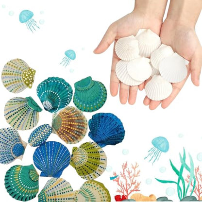 50 PCS Natural Sea Shells 1.6" to 2" White Scallop Shells for DIY Painting Crafts, Wedding Decor, Beach Theme Party, Aquarium Fish Tank and Vase Filler