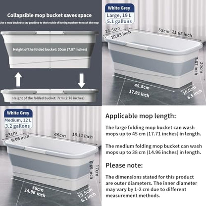 Foldable Mop Bucket with Dual Handles, Rectangular Collapsible Bucket, for House Cleaning, Camping & RV Use (12 L (3.2 Gallons), White Grey) - color: White Grey, size: 12 L