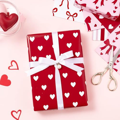 RUSPEPA Valentine's Day Wrapping Paper Sheets, Red and Pink Heart, Bow, Stripe and Plaid Design, Romantic Gift Wrap for Girls, Birthday, Anniversary, Bridal Shower, 6 Folded Sheets, 19.68 X 27.5 Inch - color: Romantic Design