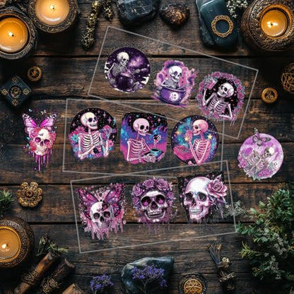 10 Sheets UV DTF Cup Wraps, 10 Styles Magic Style Stickers Cartoon Skull Rub on Decals Purple Waterproof Transfer Stickers for Glass Cups Wood Crafts - style: Magic Style