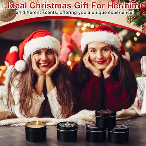 Nuanchu 24 Pack Christmas Scented Candles Gift Set Cartoon Candle for Her Him 2oz Natural Soy Wax Jar Long Lasting Aromatherapy Bulk Favors Set for Christmas Party Home Decor - style: Cartoon