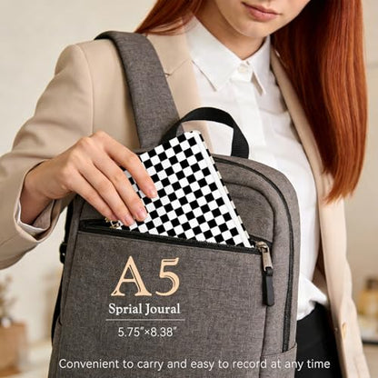 Lined Spiral Journal Notebook, A5 College Ruled Spiral Notebook for Women, Hardcover with Elegant Design for Work and Note-Taking, 5.5 * 8.25 inch, 160 Pages, Black and White Checkered Pattern - color: Black and White Checkered Pattern