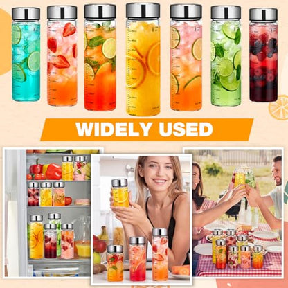 LemonRoad 12 Pack 17 oz Glass Juice Bottles Bulk Scale Wide Mouth Glass Water Bottles with Leakproof Stainless Steel Lids, Borosilicate Reusable Container for Juicing Smoothies Infused Water - size: 17 oz