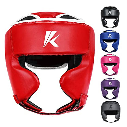 Kruzak Unisex Boxing Headgears - MMA Training, Adjustable Padded, Kara,Muay Thai Headgear, Kickboxing, Sparring, Martial Arts, Karate, Taekwondo MMA Body Equipment - color: Red, size: Large-X-Large