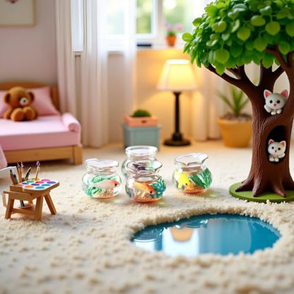 2Pcs Miniature Fish Tank Toy Mini Round Fish Bowls Resin Goldfish Grass for Dollhouse Desktop Craft Project Decor,Mini Fish Bowl,Dollhouse Accessories,Dollhouses Décor