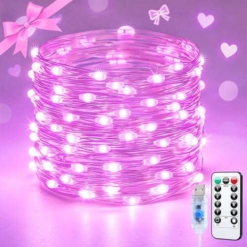 JMEXSUSS Pink Fairy Lights Plug in, 33ft 100 LED Pink String Lights Indoor - color: Pink, size: 100 LED