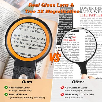 Magnifying Glass with Light and Stand, Foldable Handheld Magnifying Lenses 18 LED Illuminated Lighted Magnifier for Seniors Reading, Close Work, Coins, Jewelry Black - color: Black