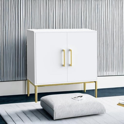 Buffet Sideboard Cabinet with Storage, Modern Wooden Cabinet with Adjustable Shelves, White and Gold Cabinets for Living Room, Kitchen, Hallway