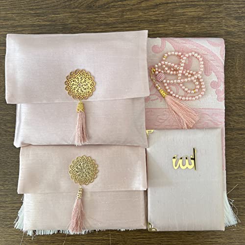 Muslim Prayer Rug, Bag&Yaseen Surah Pocket-Size Book, Bag&Prayer Beads Set I Perfect Islamic Gift I Prayer Rug Travel I Muslim for Men&Women I Soft Islamic Mat | Luxury Islamic Gifts (1 Set, Pink) - color: Pink, size: 1 Set