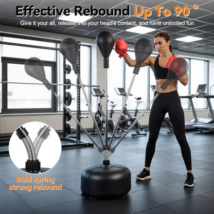 Punching Bag with Stand, Heavy Boxing Bag for Teens & Adults, Height Adjustable Speed Bag for Boxing Training with Boxing Gloves, Standing Boxing Equipment for Stress Relief & Fitness