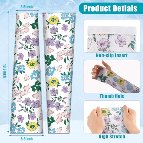 Bebila Gardening Sleeves for Women Farm UV Sun Protection Anti-Scratch Cooling Sleeves with Thumb Hole Arms Cover Outdoors - color: Colorful Flowers