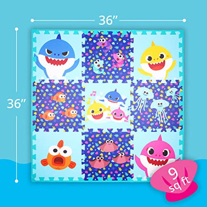 Baby Shark's Big Show! Kids Foam Mat, Interlocking Puzzle Non Slip Flooring Tiles, Multi, 36 x 36 Inches, 9 Tiles