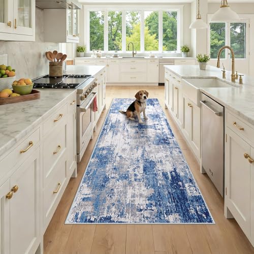 RELEANY Washable Runner 3'x8' Abstract Area Rug for Hallway Blue Gray - color: Blue/Gray, size: 3' x 8' (Runner)