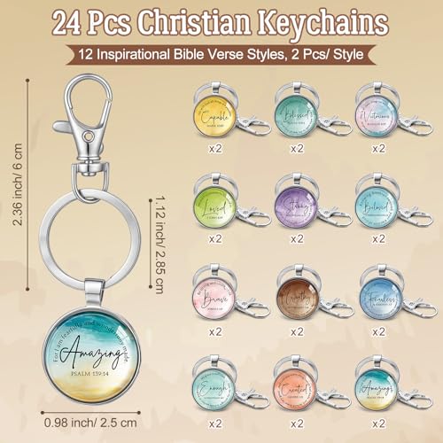 Equsion 24 Pcs Christian Keychain Gift Bulk Mini Bible Keychains with Verse Religious Keychain Gifts for Church Bible Study Group (Classic) - color: Classic