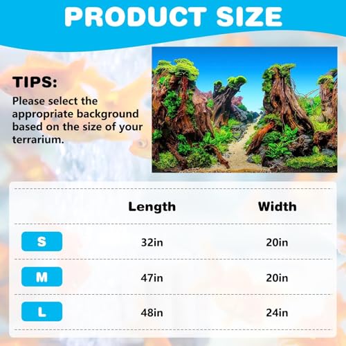 PINVNBY Reptile Terrarium Background 2 Pack 48 x 24 inches Double-Sided Reptile Tank Background Polyester Reptile Habitat Decor with Tape Green Plants & Natural Rock Aquarium Decoration - size: L: 48" x 24"