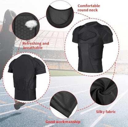 Men’s Football Padded Compression Shirt, Chest & Rib Protection | Built-in EVA padding helps absorb impact and protect the chest and ribs for football, baseball, basketball, paintball - size: Medium