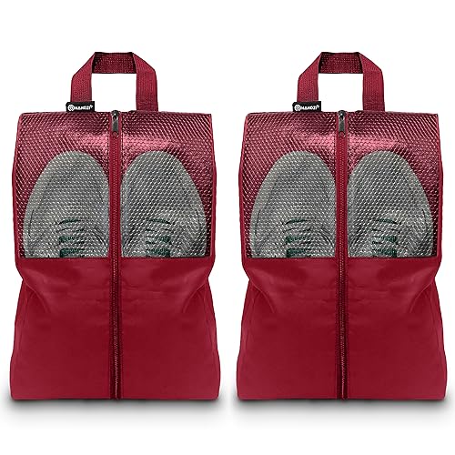 Shoe Bags For Travel, Used As For Storage or Shoe Travel Bag, Space Saving When Travelling With This Travel Shoe Bags For Packing, Featuring Waterproof Nylon Sneaker Bag. (Red, 2 Pack, Large) - color: Red, 2 Pack, size: Large