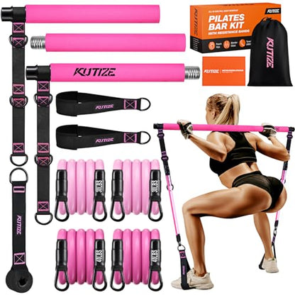 KUTIZE Pilates Bar Kit with Resistance Bands, Pilates Equipment, Multifunctional Pilates Bar for Women & Men, Pilates kit for Hip, Back, Arm, Full-Body Workouts, Home Gym Strength Training Equipment - style: Pink