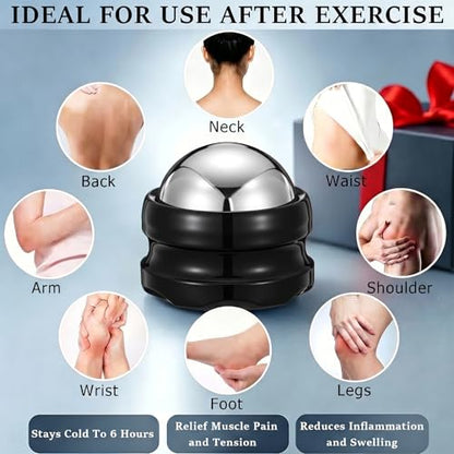 Massage Ice Roller Ball - Roller for Muscles Deep Tissue - Stays Cold for 6 Hours, Plantar Fasciitis Roller, Sports Fitness Relaxations Gift, Rapidly Relieve Muscle Pain and Tension - color: Black