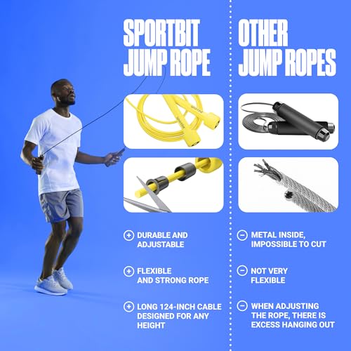 SPORTBIT Adjustable Jump Rope for Fitness and Exercise | Fitness and Exercise, Cardio, Boxing, and Weight Loss, Speed Rope, Men & Women - color: Yellow