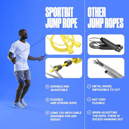 SPORTBIT Adjustable Jump Rope for Fitness and Exercise | Fitness and Exercise, Cardio, Boxing, and Weight Loss, Speed Rope, Men & Women - color: Yellow