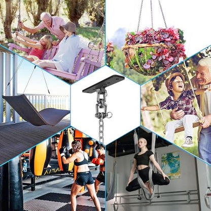 Dolibest Hanging Kits Hammock Chair Hardware, Heavy Duty Swing Hanger with Chain for Indoor Outdoor Playground Hanging Hammock Chair Punching Bags, 4 Screws, 600 LB Capacity, 3.28ft, 360° Rotation - color: Swing Hanger With 39'' Chain