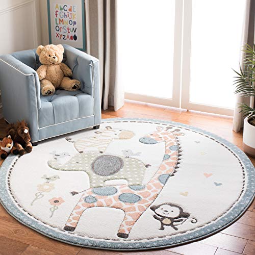 SAFAVIEH Carousel Kids Collection 3' Round Ivory CRK120A Animal Non-Shedding Nursery Playroom Area Rug - color: Ivory, size: 3' (Round)
