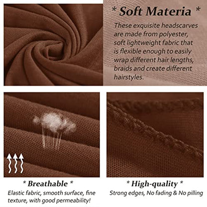 XTREND 1 Piece Head Wraps Stretch Jersey Long Turban Soft Urban Knit Hair Scarfs African Headwrap Solid Color Breathable Fashion Headband Shawls for Women (Coffee) - color: Z1 Coffee