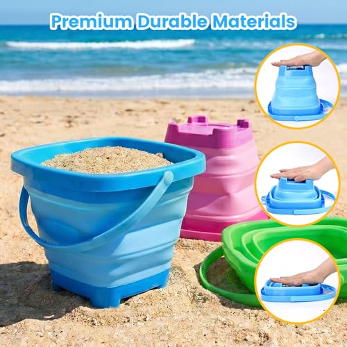 Shindel Collapsible Bucket for Kids, Foldable Pail Bucket for Beach Toys, Summer Toys, Camping Gear, Beach Party, Fishing, and Fun Summer Activities - color: Mix 1