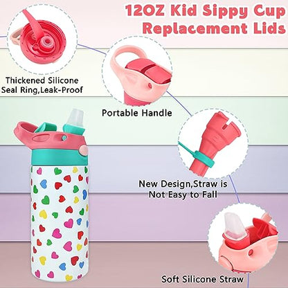 12oz Replacement Lid with 2 Straw for Kid Tumbler,Leak-Proof and Spill-Proof Straw Lids for ZONEGRACE Mocaru,BPA Free,Inner Diameter2.4IN (Rose, 1 Pack) - color: Rose