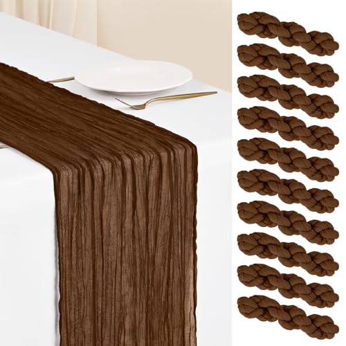 Showgeous 10 Pack Brown Cheesecloth Table Runner, 17 x 108 Inches - color: Brown, size: 10 Pack