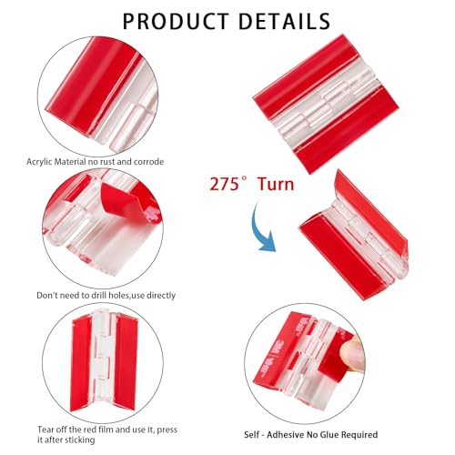 8 Pcs Clear Acrylic Small Hinges 45 x 38 mm Self Adhesive Mini Hinge Swing Clear Door Hinges Tiny Adhesive Hinge for Crafts Cabinet Drawer Jewelry Box DIY Display Plastic Box - size: 45 x 38 mm (1.75 x 1.5 inch)