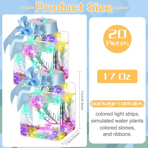 20 Pcs 17oz LED Plastic Fish Bowls, Clear Shatterproof Glowing Vases with Ivy, Plastic Fish Tank Unbreakable Aquarium for Carnival Games, Party Home Decoration