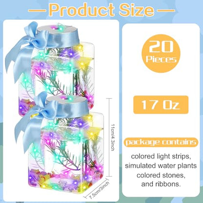 20 Pcs 17oz LED Plastic Fish Bowls, Clear Shatterproof Glowing Vases with Ivy, Plastic Fish Tank Unbreakable Aquarium for Carnival Games, Party Home Decoration