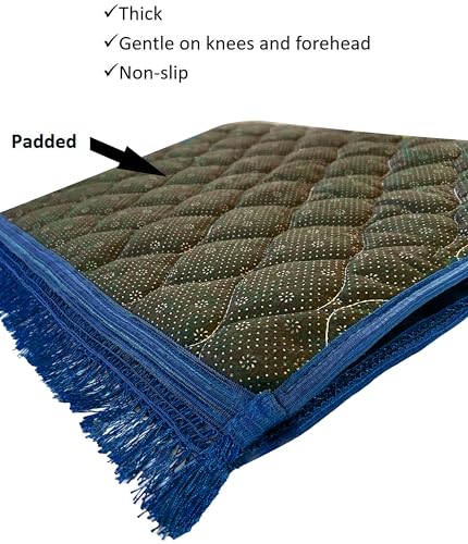 Prayer Rug Muslim Mat Islamic - Padded Very Thick Prayer Rug Sajadah for Men Women with Islam Prayer Beads for Eid Travel Ramadan, Soft and Luxury (Royal Blue) - color: Royal Blue