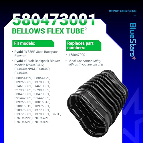 BlueStars 580473001 Replacement Bellows Flex Tube - Compatible with Ryobi RY38BP 38cc Backpack 40 Volt Leaf Blowers Models RY40404NV RY40404NVM RY40440 RY40404