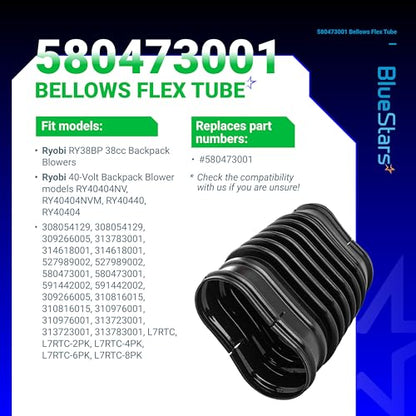 BlueStars 580473001 Replacement Bellows Flex Tube - Compatible with Ryobi RY38BP 38cc Backpack 40 Volt Leaf Blowers Models RY40404NV RY40404NVM RY40440 RY40404