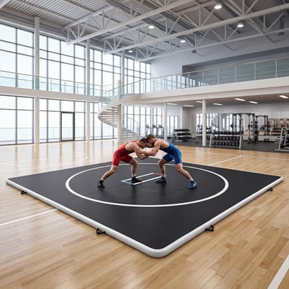 Inflatable Wrestling Mat 10FT / 13FT x 4IN, PVC Portable Wrestling Mats for Home, 4" Thick Jiu Jitsu Mats with Circles for Wrestling, Martial Arts, Jitsu, BJJ, Boxing, MMA, Judo Indoor Outdoor Use - size: 13FT*13FT*4IN