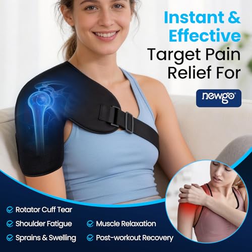 NEWGO Shoulder Ice Pack Rotator Cuff Cold Therapy, 45-Min Long-Lasting Ice Packs for Shoulder & Arm with Ice Grid Design, Flexible Cold Compression Wrap for Post-Surgery, Muscle Relaxation & Swelling - size: M