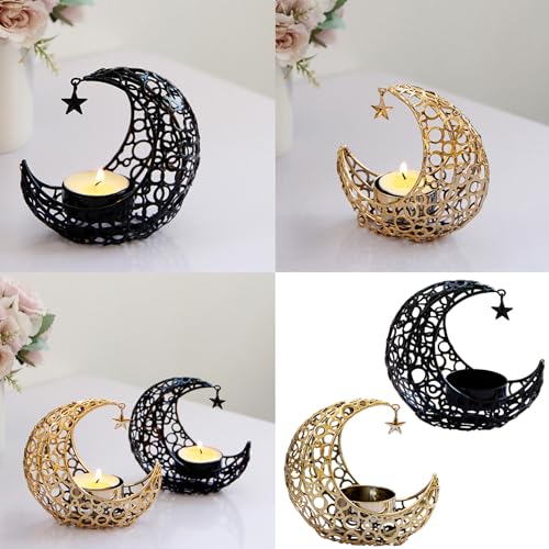 Metal Moon Stand Moon Shaped Holder Tealight Holder Candlestick Table Centerpiece Ramadans Decorations Tealight Stands - color: Gold